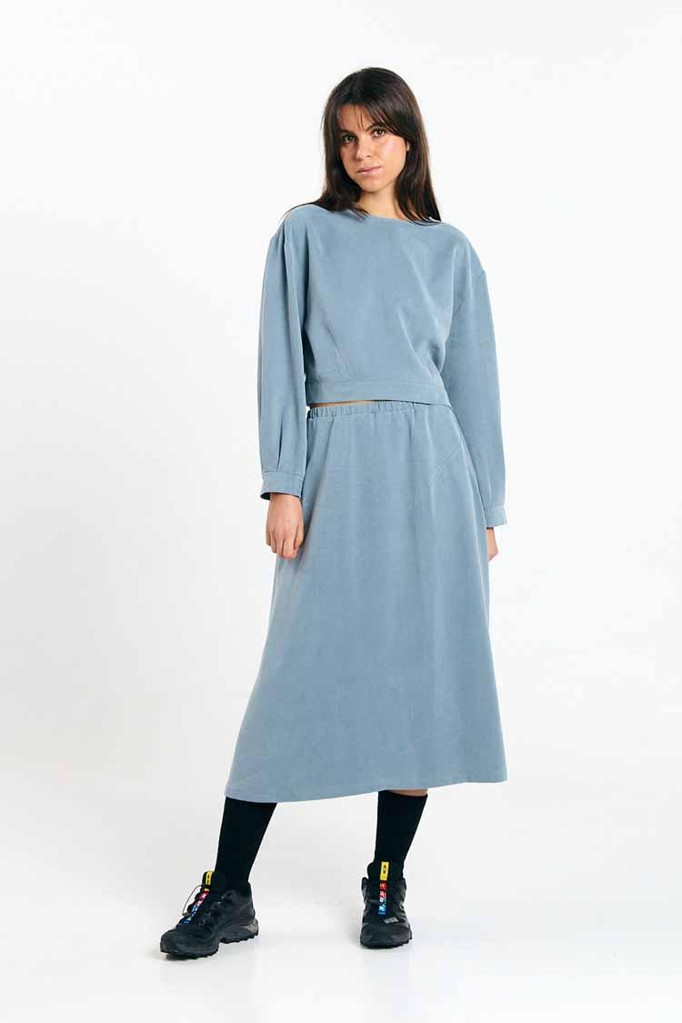 Suite13Lab Ferro Skirt Blue Gray Damen Midirock Lyocell graublau